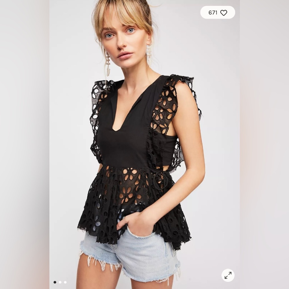Free People One Starry Night Yoke Top Whimsicore Floral Cutout Fairy Women’s XS